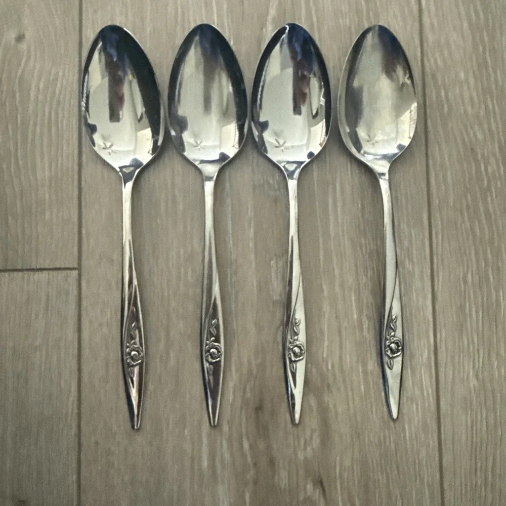 Vintage Oneida My Rose Stainless Tablespoon Serving Spoons‎ 8 1/4